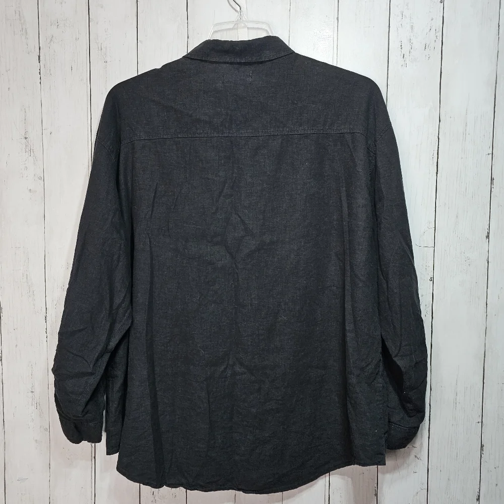 Risen Los Angeles Women's Black Linen Blend Relaxed Fit Button Up Shirt Size M/L - Picture 14 of 14